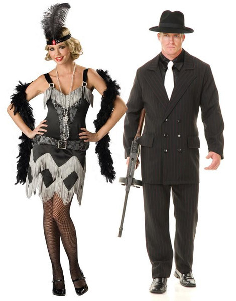 Couples 1920 S Gangster Flapper Girl Fancy Dress Costume Pinstripe Gangster Suit Black Trilby